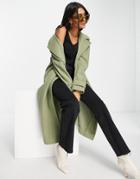 River Island Longline Duster Coat In Sage Green