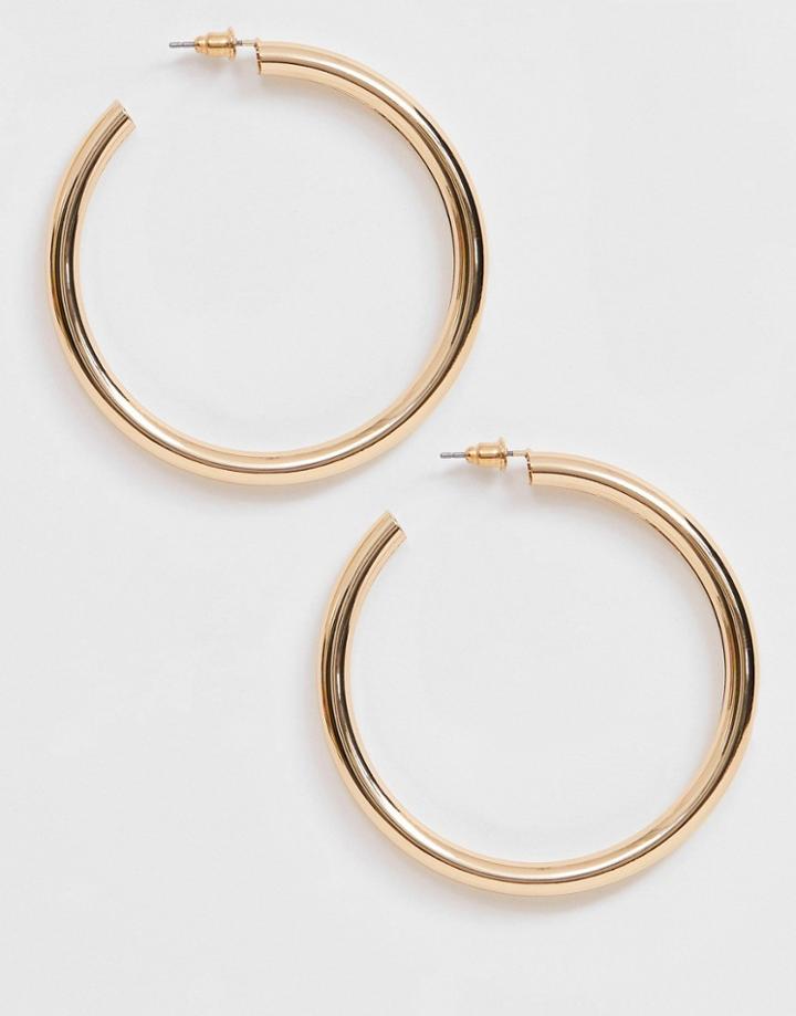 Asos Design Hoop Earrings In 60mm Hollow Tube Design In Gold Tone - Gold