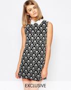 Sister Jane Crescent Moon Wrap Collar Dress In Embroidered Floral - Black