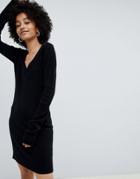 Brave Soul Sweater Dress With V Neck - Black