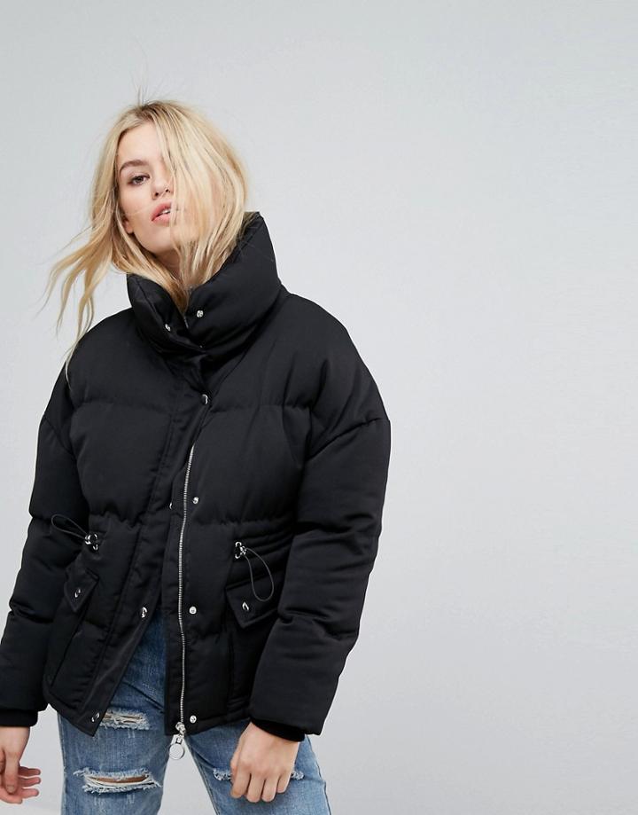 Neon Rose Extreme Oversized Padded Coat With High Collar - Black