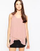 Ax Paris Double Layer Tank With Crochet Trim - Pink