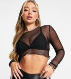 Asyou Long Sleeve Mesh Top In Black