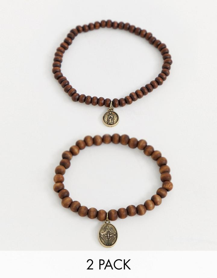 Icon Brand Brown Beaded Bracelet In 2 Pack - Brown