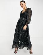 Asos Design Soft Midi Skater Dress In Polka Dot With Eyelash Lace Details-multi