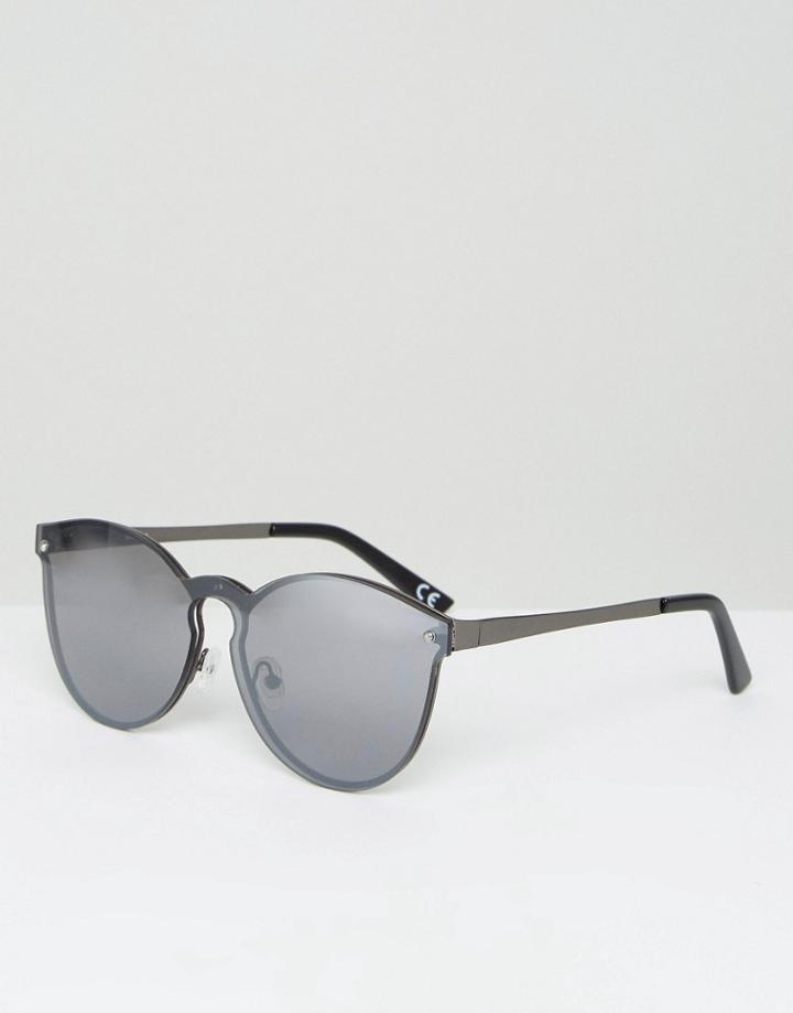 Asos Round Sunglasses With Layed On Flat Lens - Black