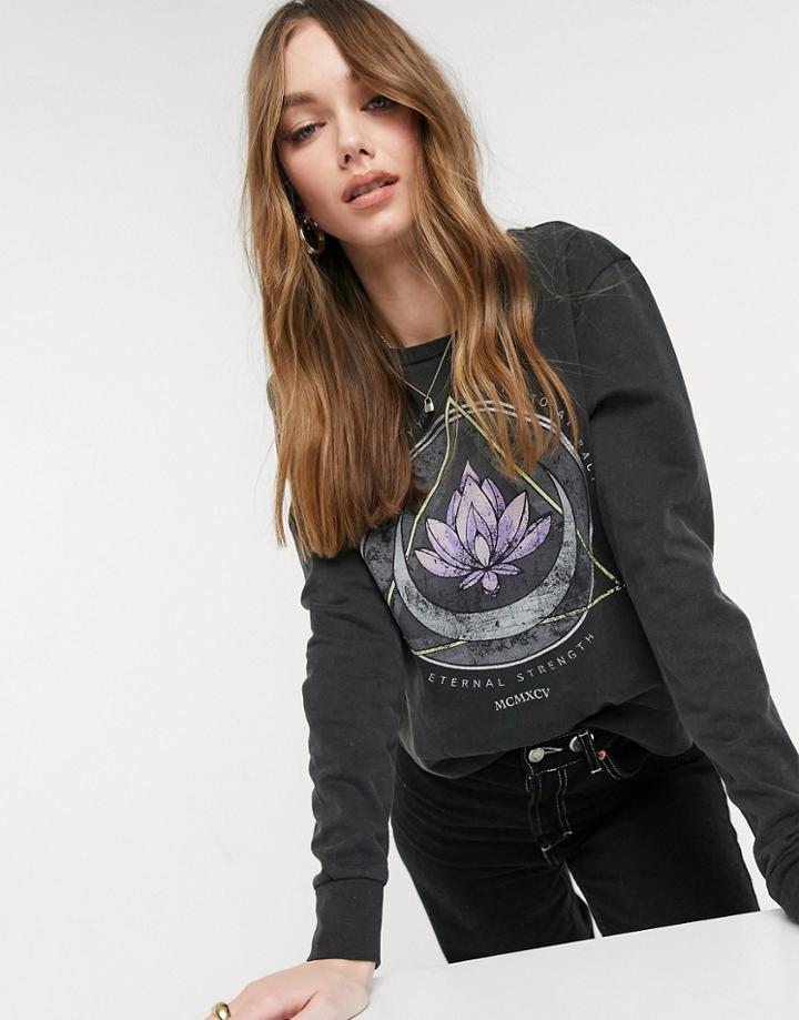 Only Sweatshirt With Lotus And Moon Print In Black