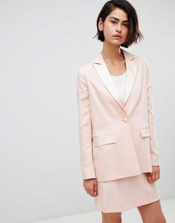 Asos Design Tailored Satin Contrast Blazer - Pink