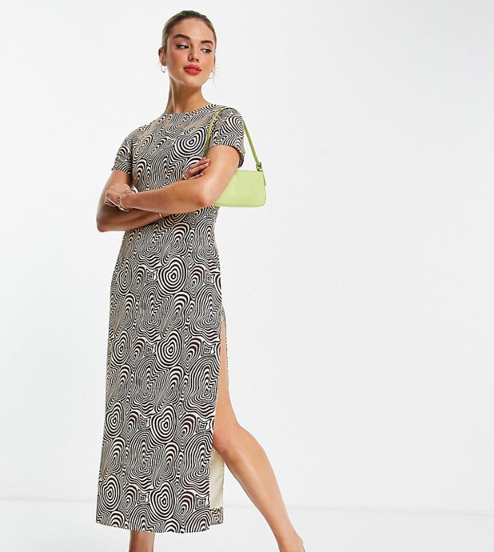 Annorlunda Column Dress In Swirl Print With Thigh Split-multi