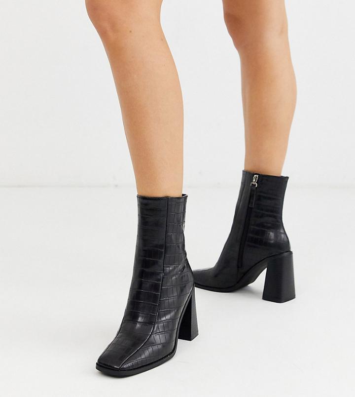 Co Wren Wide Fit Block Heeled Boots In Black Croc