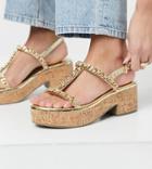 Asos Design Wide Fit Welcoming Chain Detail Flatform In Gold