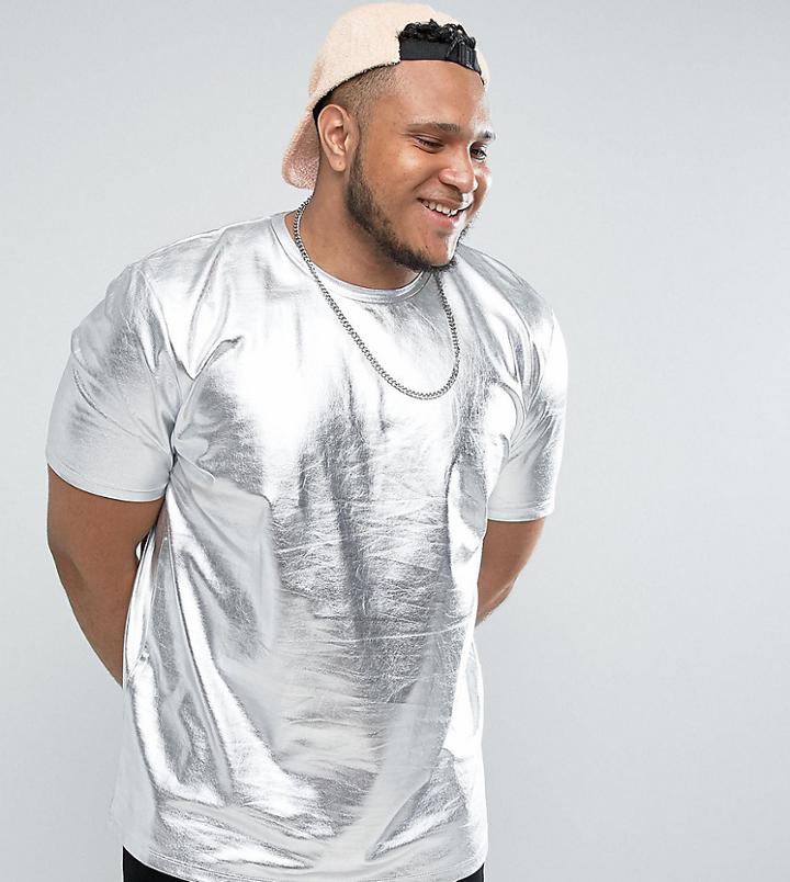 Asos Plus Longline T-shirt In Silver - Blue