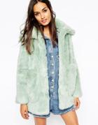 Asos Coat In Pastel Faux Fur - Green