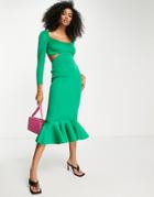 Asos Design Backless Pep Hem Midi Dress In Bright Green