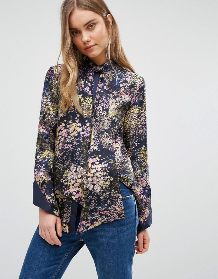 Warehouse Printed Tie Neck Blouse - Multi