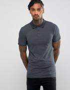 Asos Extreme Muscle Polo In Jersey In Washed Black - Gray