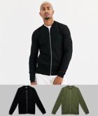 Asos Design Muscle Jersey Bomber Jacket 2 Pack Black/khaki