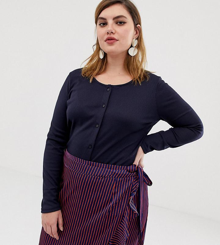 Glamorous Curve Button Front Top In Fine Rib