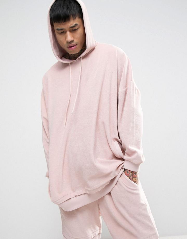 Asos Oversized Towelling Hoodie In Pink - Pink