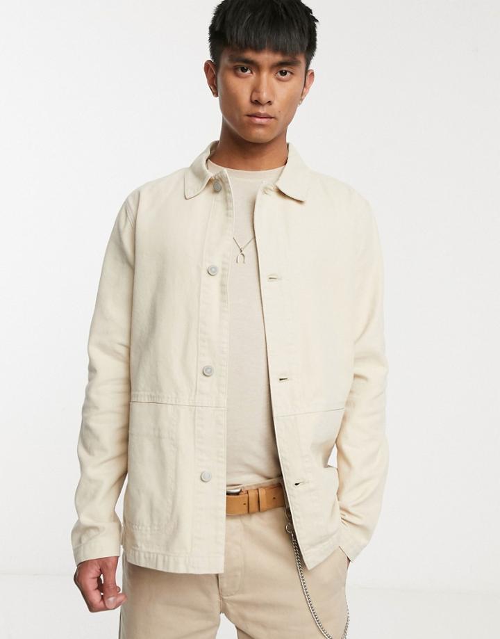 Asos Design Denim Worker Jacket In Ecru - White
