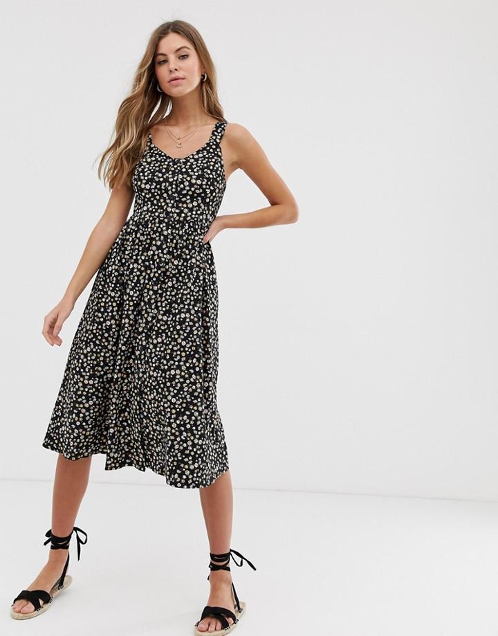 New Look Button Down Floral Dress In Black Pattern - Black
