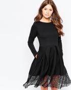 Traffic People Nana's Love Hepburn Dress With Lace Trim - Black