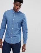 Selected Homme Slim Denim Shirt With Button Down Collar - Blue