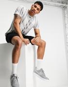 Brave Soul Crew Neck Vertical Stripe T-shirt In Silver Gray-grey
