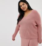 Micha Lounge Curve Drop Shoulder Sweater In Rib Knit Two-piece - Pink