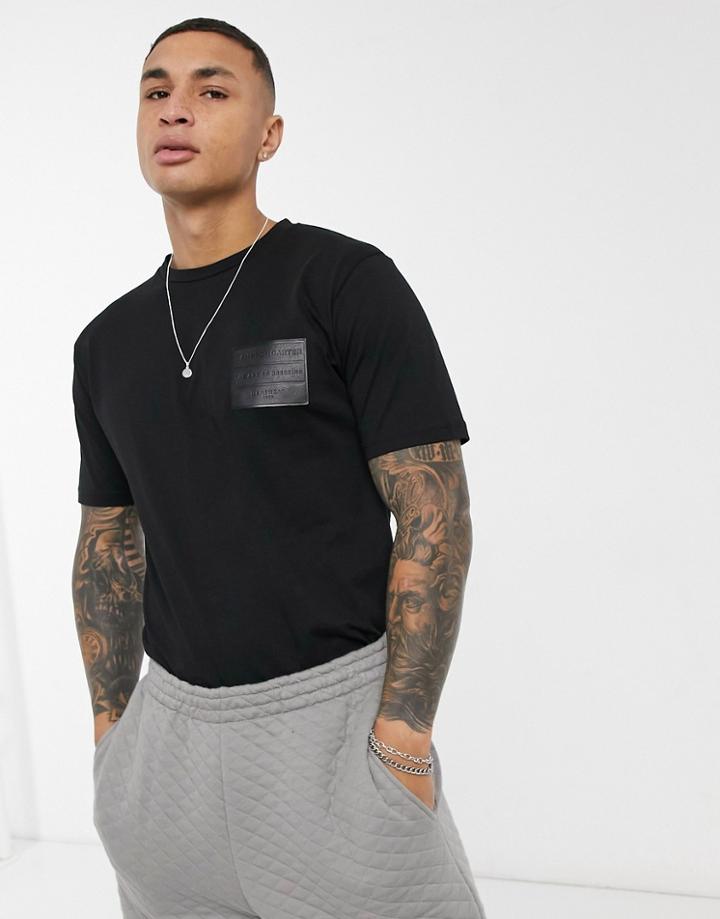 Jameson Carter Leighton Leather Patch T-shirt In Black