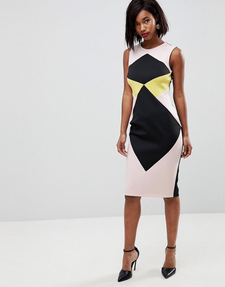 Asos Midi Pencil Dress In Color Block - Multi