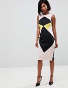 Asos Midi Pencil Dress In Color Block - Multi