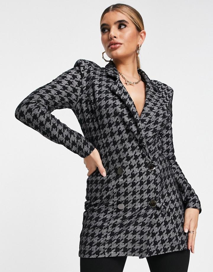 Asos Design Jersey Longline Suit Blazer In Glitter Houndstooth-multi