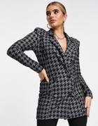 Asos Design Jersey Longline Suit Blazer In Glitter Houndstooth-multi