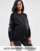 Asos Maternity Sweatshirt With Embroidered Sleeves - Multi