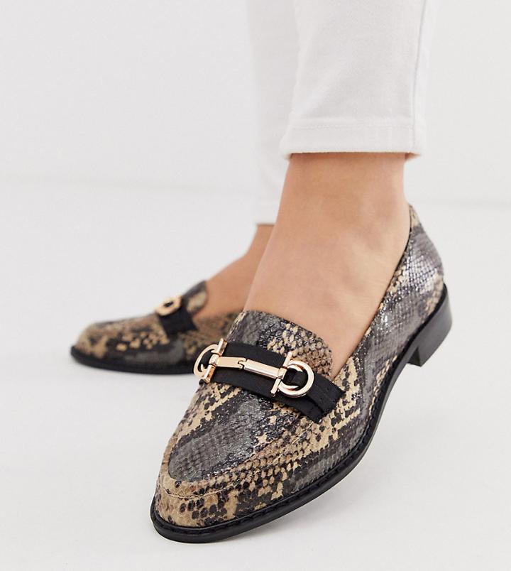 Asos Design Wide Fit Vapor Snaffle Loafer In Snake