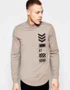 Asos Relaxed Longline Long Sleeve T-shirt With Print - Brown