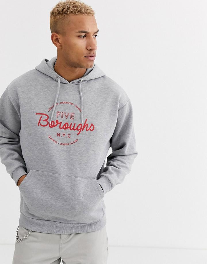 Asos Design Oversized Hoodie With New York Boroughs Print