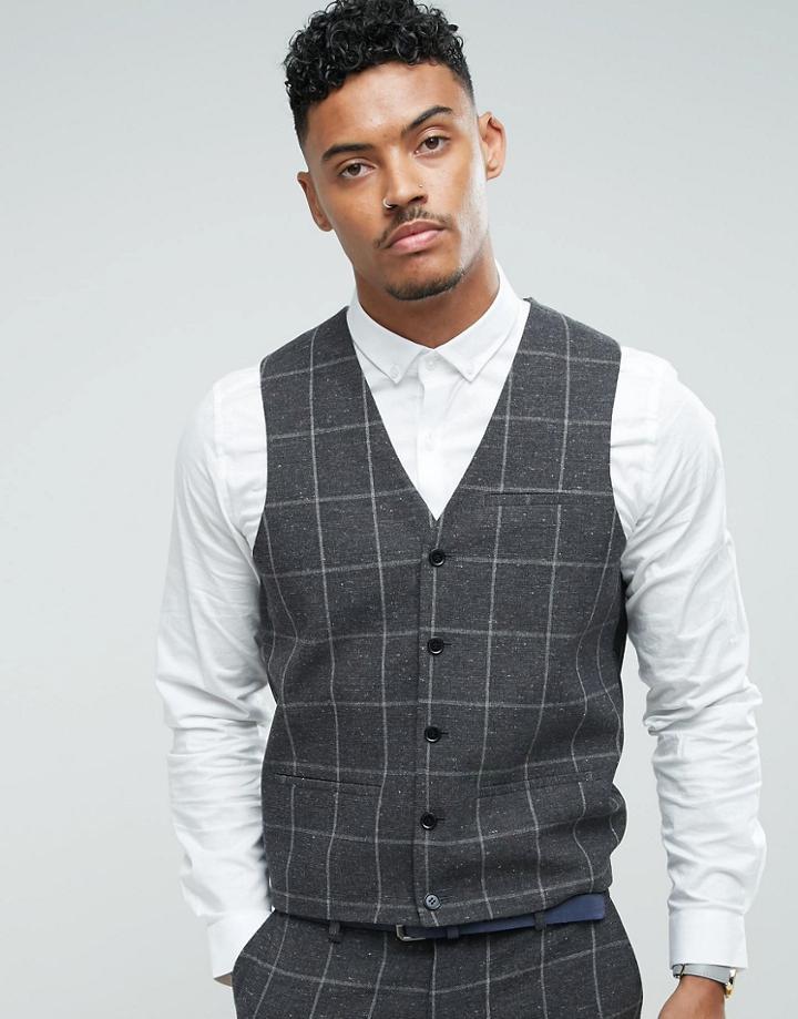 Asos Super Skinny Vest In Charcoal Windowpane Check - Gray
