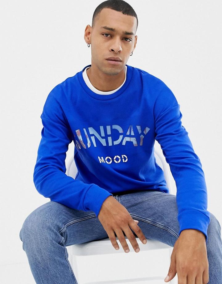 Jack And Jones Ninety Drop Shoulder Sweat - Blue