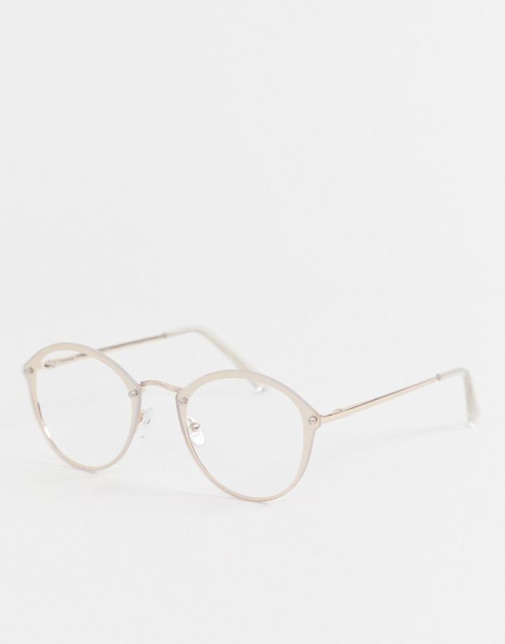 Asos Design Round Glasses In Gold With Laid On Clear Lens - Gold