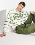 Asos Actual Oversized Long Sleeve T-shirt In All-over Print Stripe With Logo In White