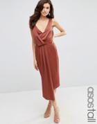 Asos Tall Drape Front Midi Dress With Cross Back Straps - Brown