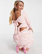 Collective The Label Exclusive Bow Back Crop Top In Ditsy Heart Print - Part Of A Set-pink