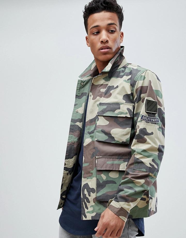 Jack & Jones Originals Camo Field Jacket With Badge Detail - Green