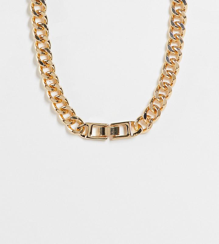 Asos Design Curve Necklace In Curb Chain With Clasp In Gold Tone