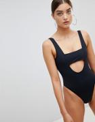 Twiin Paige Cut Out Plunge Swimsuit-black