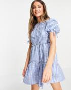 Influence Tiered Gingham Mini Dress In Blue-blues