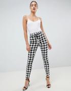 Asos Design Ridley High Waisted Skinny Jeans In Houndstooth Print With Corset Belt Detail-multi