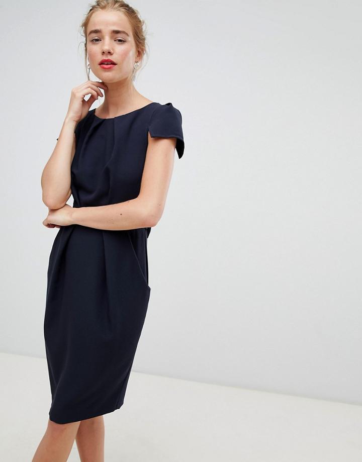Closet London Tie Back Short Sleeve Dress In Navy
